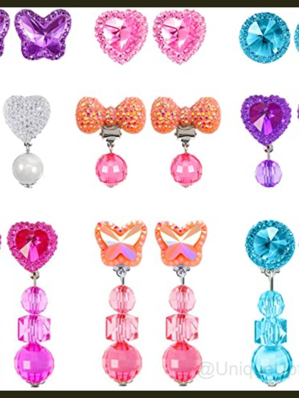 9 Pairs Clip On Earrings Girls Pretend Princess Play Jewelry Set